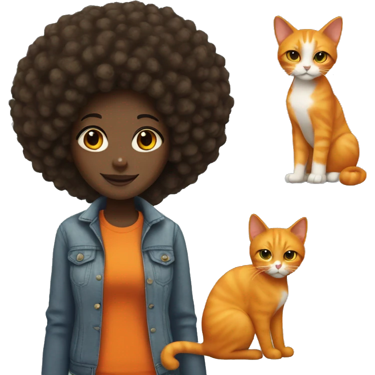 black girl with Afro with orange cat  emoji