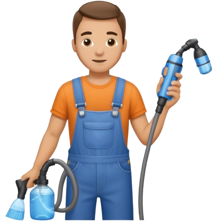 técnico de limpieza hombre sujetando la boquilla de una aspiradora de agua emoji