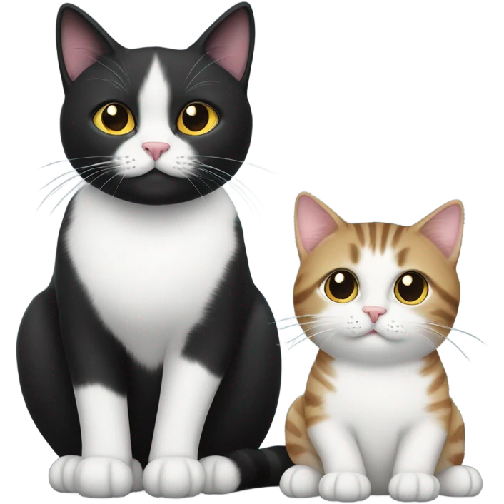 A black and white cat and a darker tabby cat  emoji