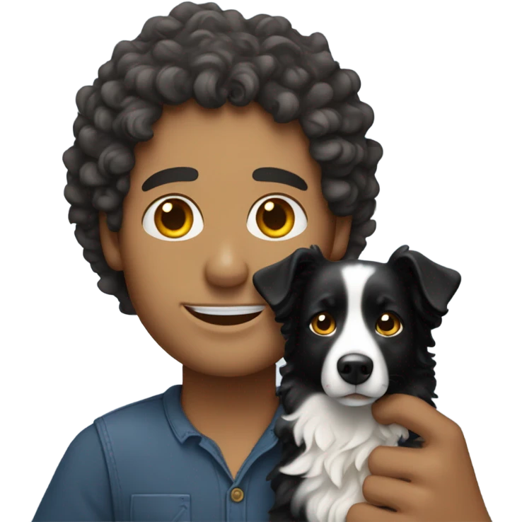 A curly-haired white man holding a Border Collie. emoji