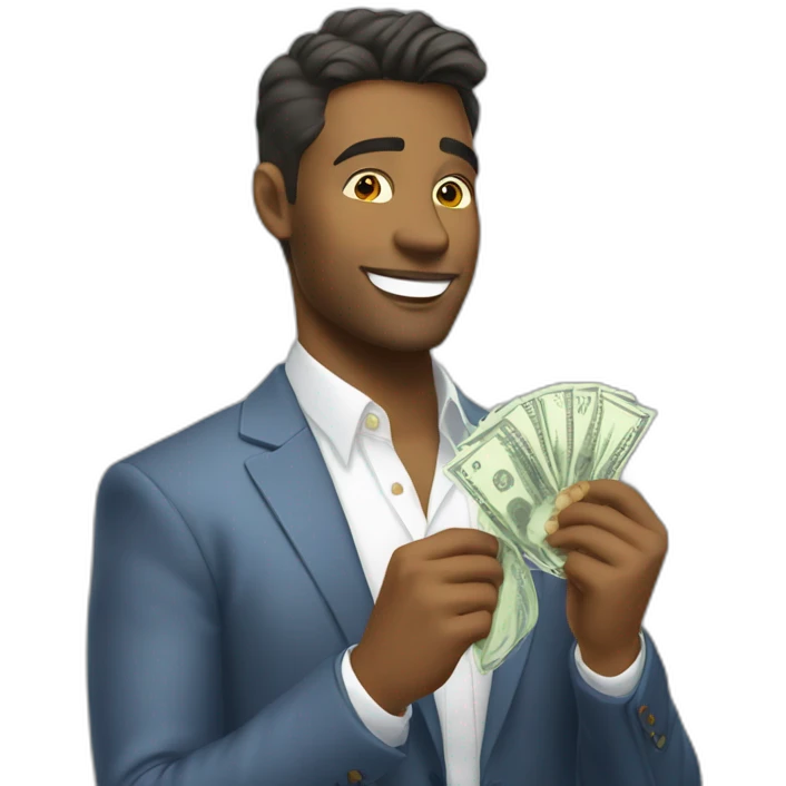 Good looking Gay man raining dollar bills emoji