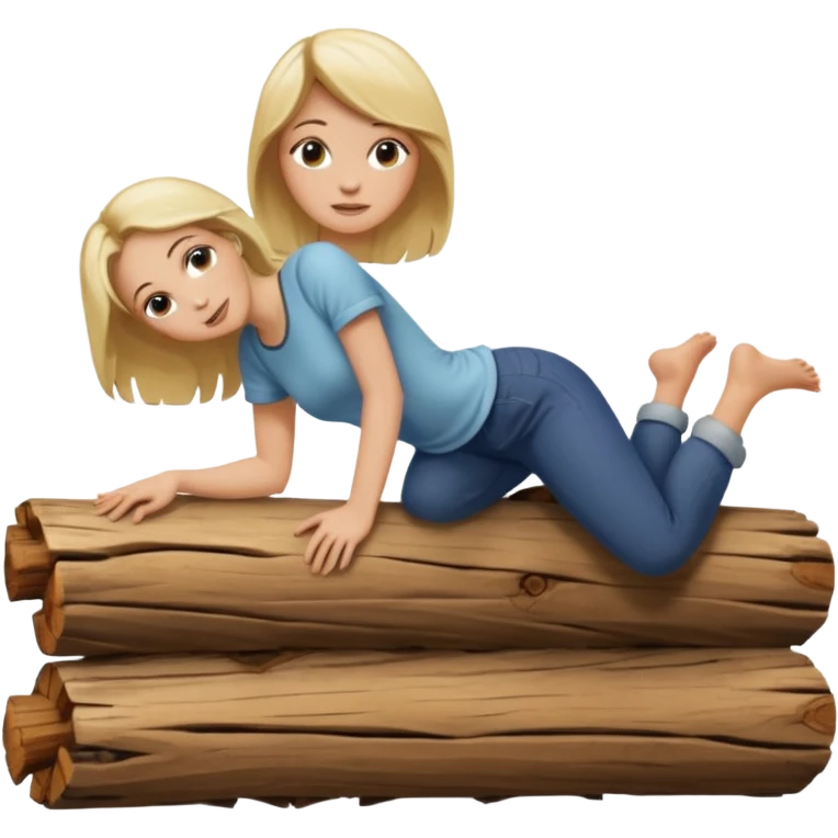 Naked blonde straddling on a wood log emoji