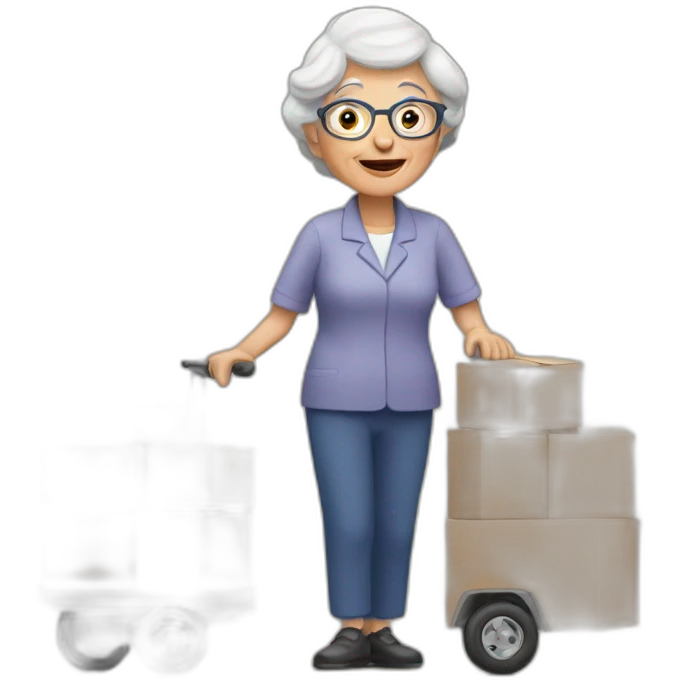 elderly woman making delivery emoji