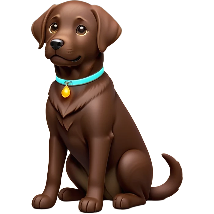 cinematic-[Labrador retriever]-realistic-full-body-sitting-emoji,-tail-resting-loosely-beside-its-paws,-head-tilted-dramatically, -sleek-[chocolate]-fur,-simplified-yet-realistic-focused-features,-highly-detailed,-glowing-with-an-almost-sarcastic-glow emoji