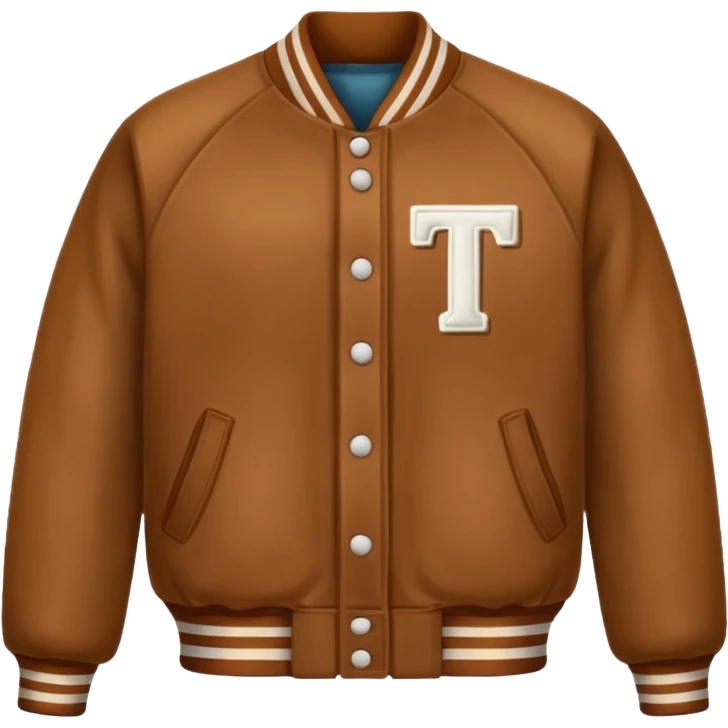 brown varsity jacket with 
left side : T 
right side : number <85> right side chest 


 emoji