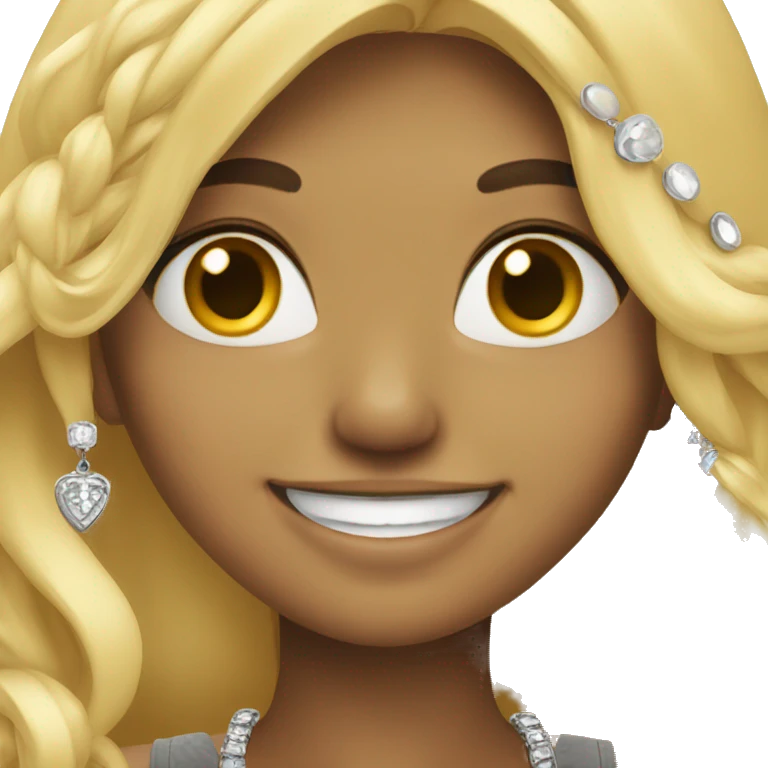 blonde girl with jewelry smile emoji