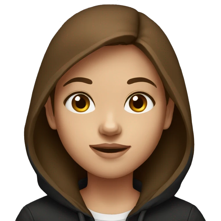 young girl, brown hair, black hoodie emoji