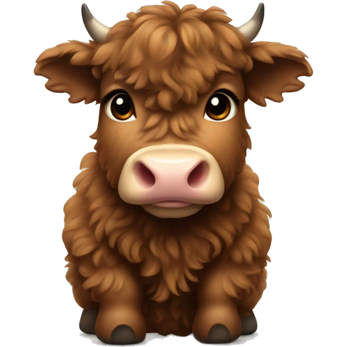brown fluffy baby scottish cow with a small bow on head emoji