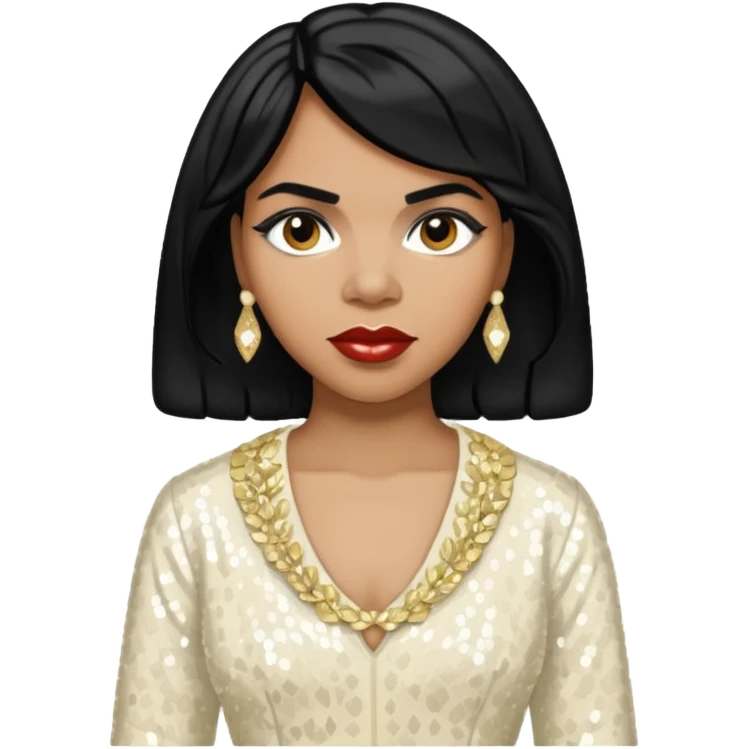 Marian Anderson with black hair, ivory sequin outfit emoji