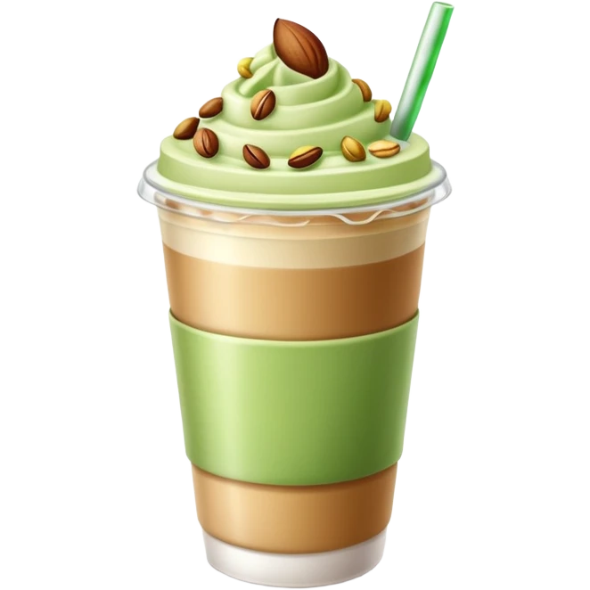 Iced pistachio latte no cream on top and in a coffee cup emoji