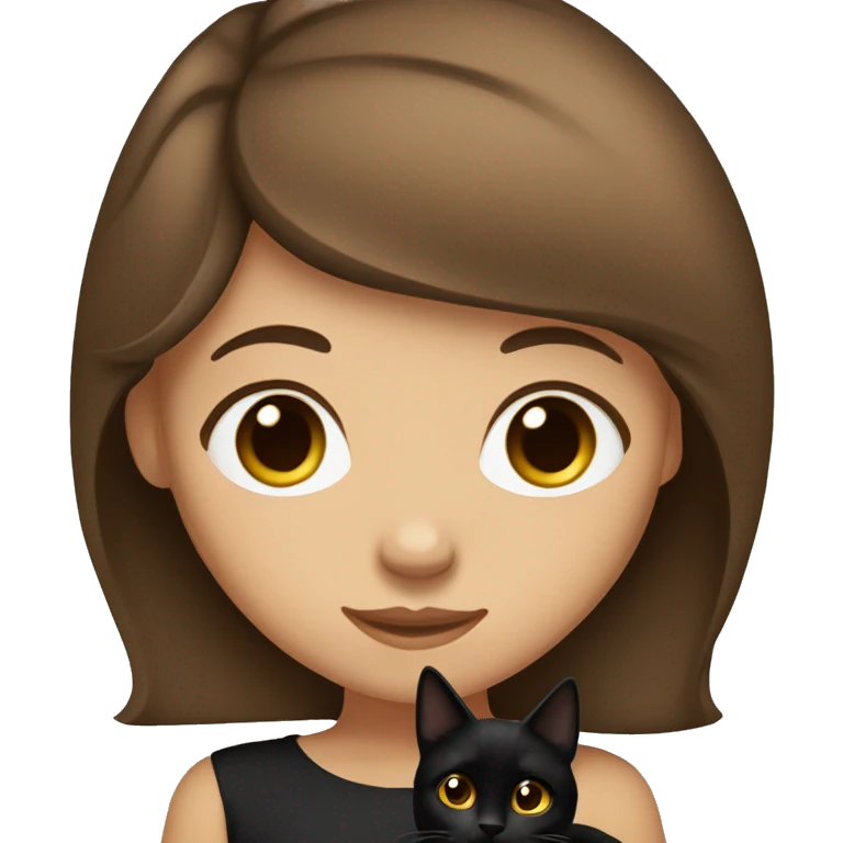 girl with brown hair holding a black cat and olive skin color with brown eye color emoji