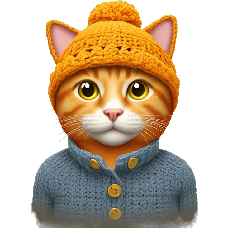 Orange cat wearing crochet yellow hat emoji