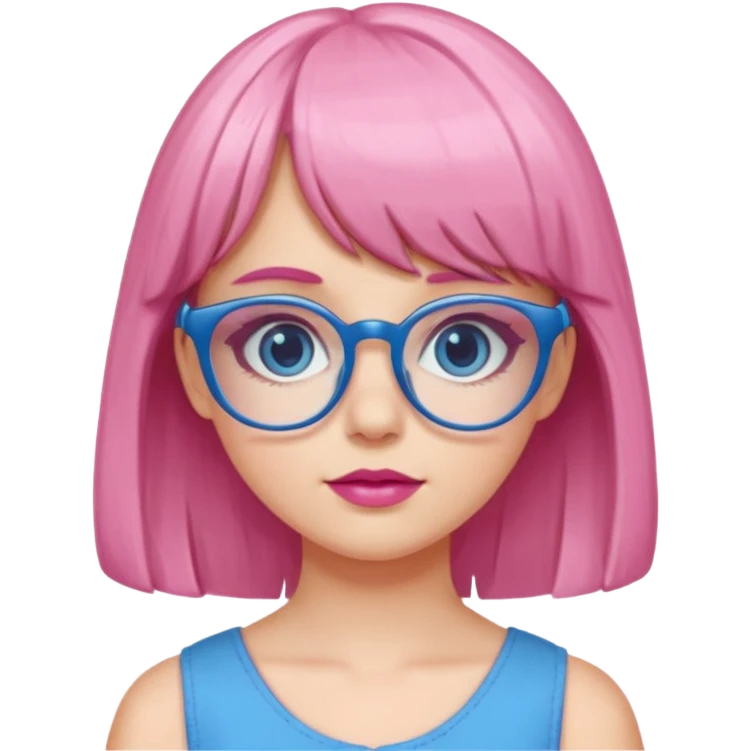 Cute white girl has bang and glasses wear pink make up and dress all blue emoji