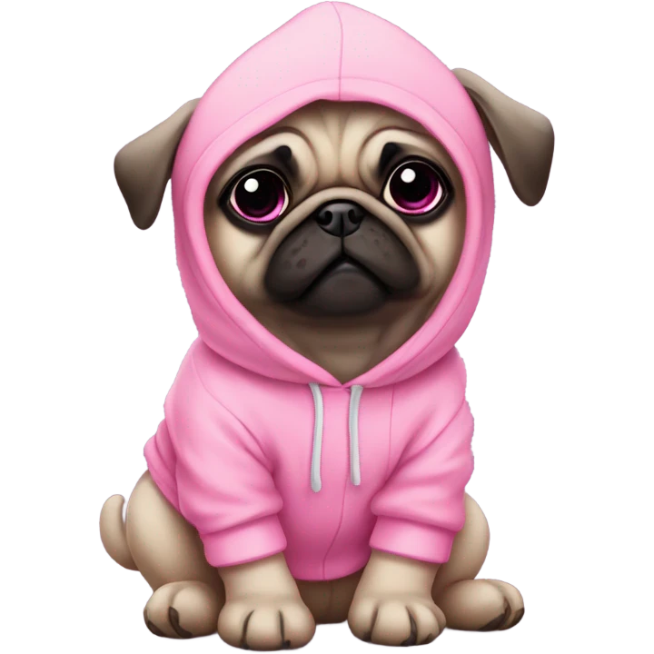 Cute Baby Pug with pink eyes wearing a pink hoodie emoji