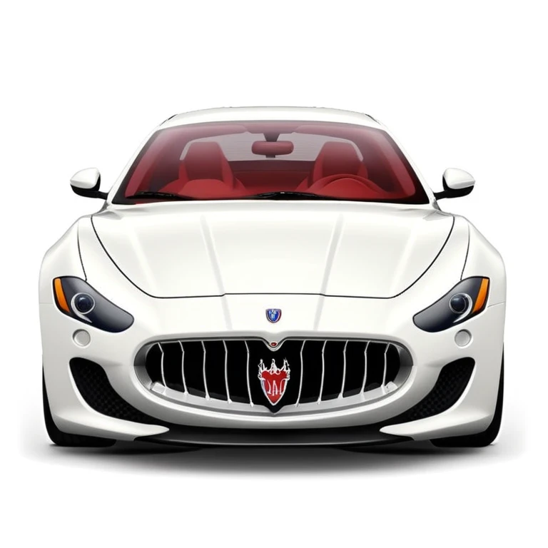 Maserati sports car emoji with smooth flowing lines, bold front grille, trident logo, vibrant colors, minimal details, white background, capturing speed and luxury emoji
