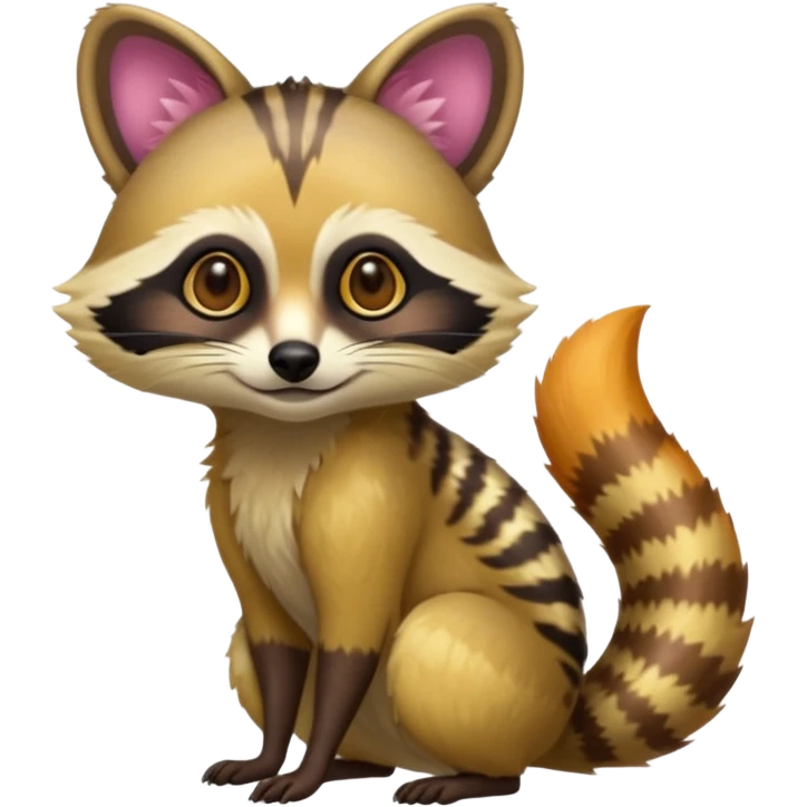 Colorful neon-colored tropical exotic shiny beautiful fantasy-Cacomistle-tanuki-genet-oncilla-animal-hybrid (full body) emoji