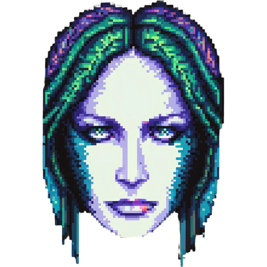 pixelated face with glitchy lines and color shifts emoji