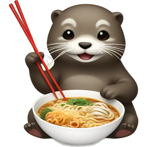 Happy Otter eating Ramen with chopsticks emoji