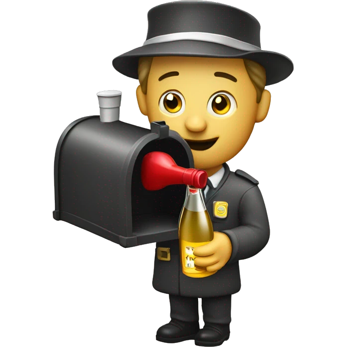 Drunk Postman drinking from wine decanter by mailbox  emoji