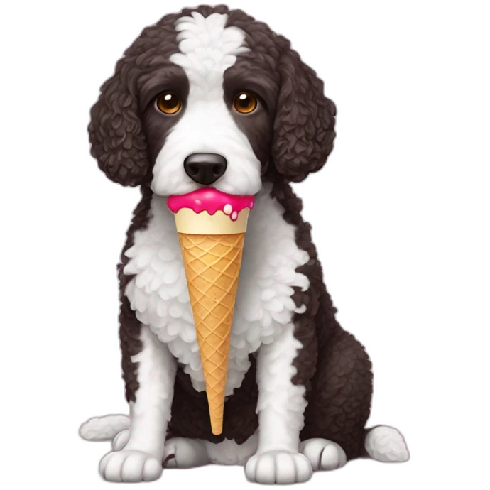 Spanish water dog liking an ice-cream emoji