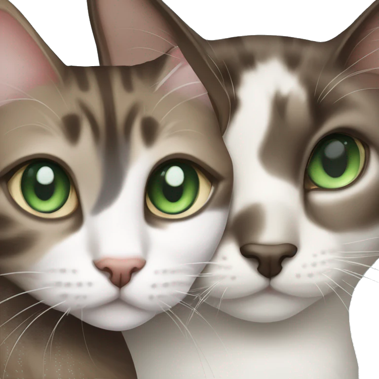 Dark Brown and white tabby cat with green eyes and Siamese blue eyed cat emoji