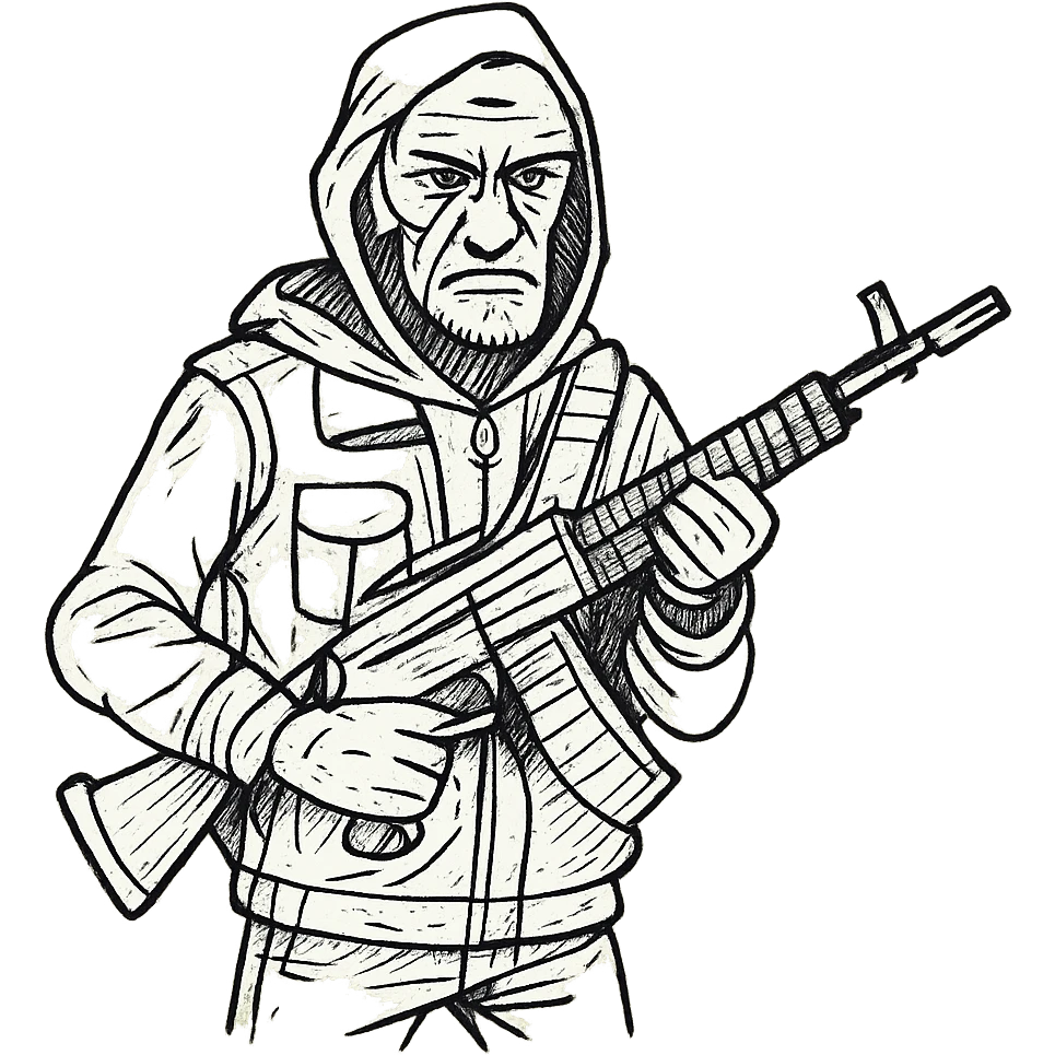 old skinny tough charismatic character from STALKER with a big machine gun emoji