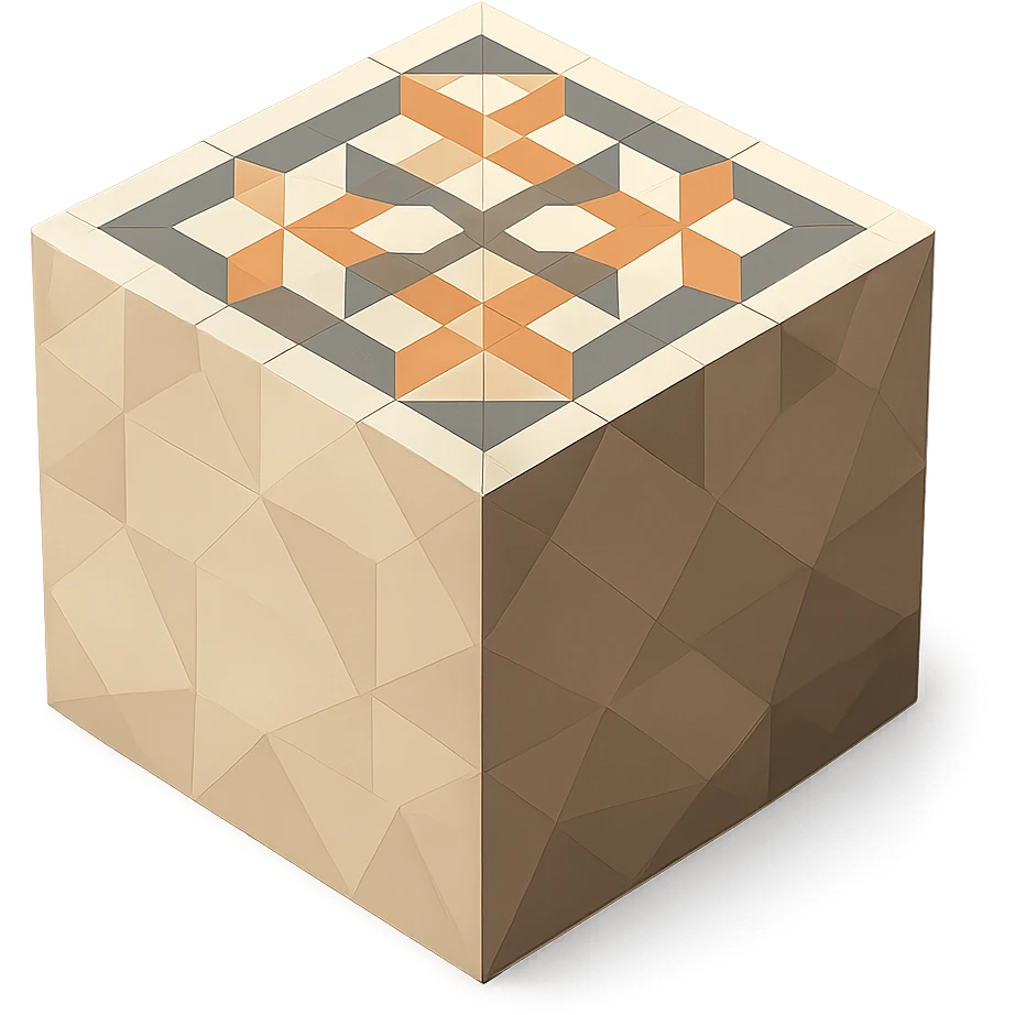 low-poly 3D cube with a geometric tile pattern interior emoji