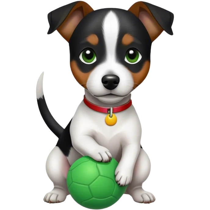 black and white jack Russell holding a green ball   emoji