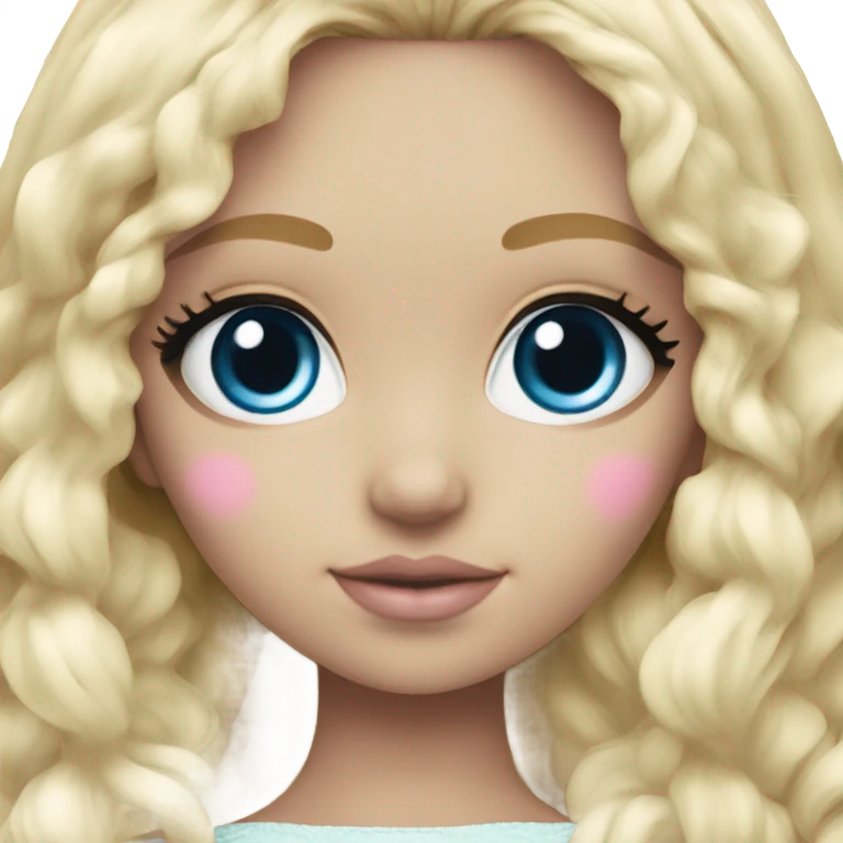 ocean blue doll eyes, blonde hair, feminine, pink, girl, angelic emoji