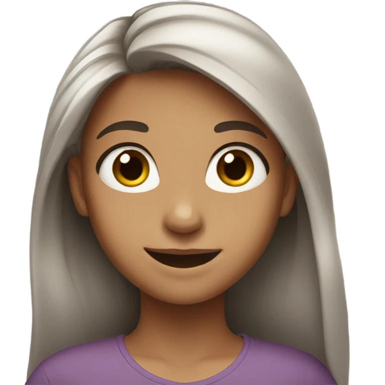 smiling girl with long hair and brown eyes emoji