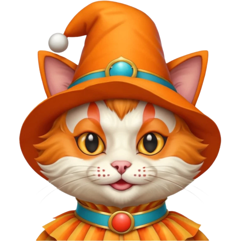 Cat clown with pointy hat, belt emoji