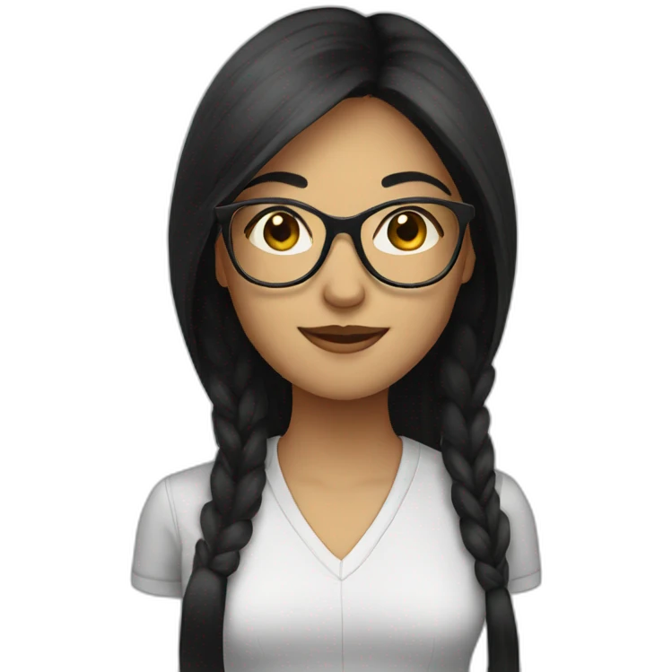 female, long black hair, with glasses emoji