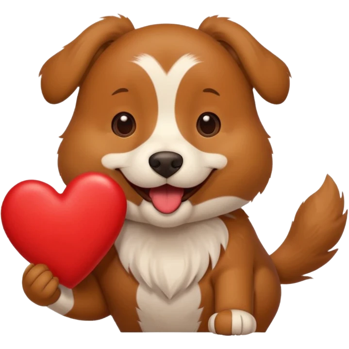 A dog holding a large heart in its mouth (modeled after the dog image attached) emoji