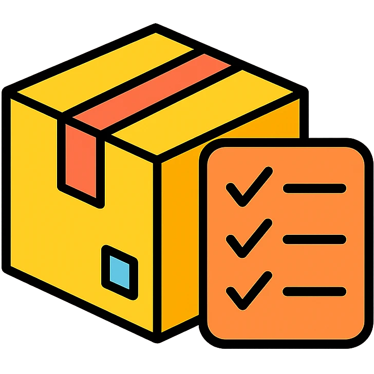icon of a shipping box with a checklist emoji