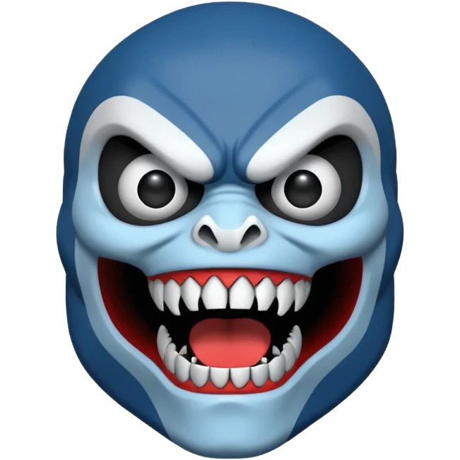 an apex predator with a black concrete body, white head, and scary blue face emoji