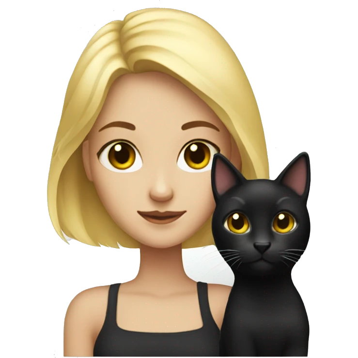 Blonde girl with black cat emoji