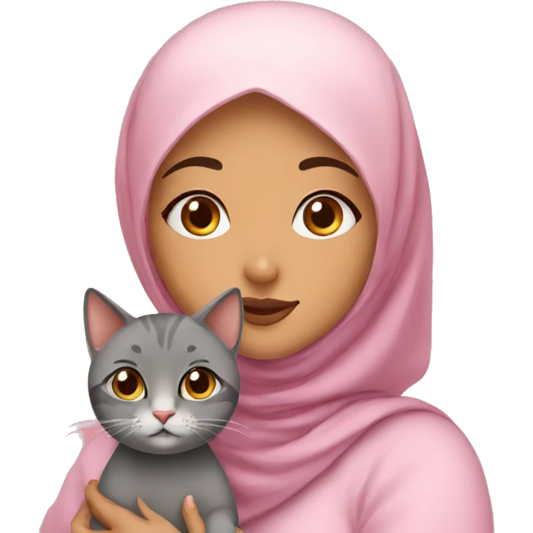 Arabic hijab girl with a brow hijab and her cat emoji