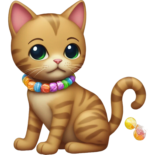 cat with a lot of candy bracelets emoji