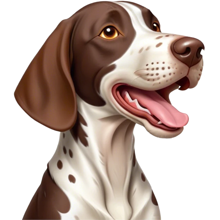 Cinematic Comical German Pointer Dog Portrait Emoji, Head tilted dramatically while yawning exaggeratedly, sleek brown and white coat with subtle spots, Simplified yet hilariously adorable features, highly detailed, glowing with an almost sarcastic glow, high shine, a mix of lazy and disinterested, stylized with a touch of playful whimsy, bright and alert but with a hilariously bored expression, soft glowing outline, capturing the essence of a mischievous yet overly dramatic dog, so meme-worthy it feels like it could leap off the screen and sarcastically demand attention, perfect for the internet's next viral meme! emoji