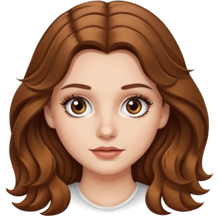 white girl, long wavy brown hair, hazel eyes, false lashes emoji