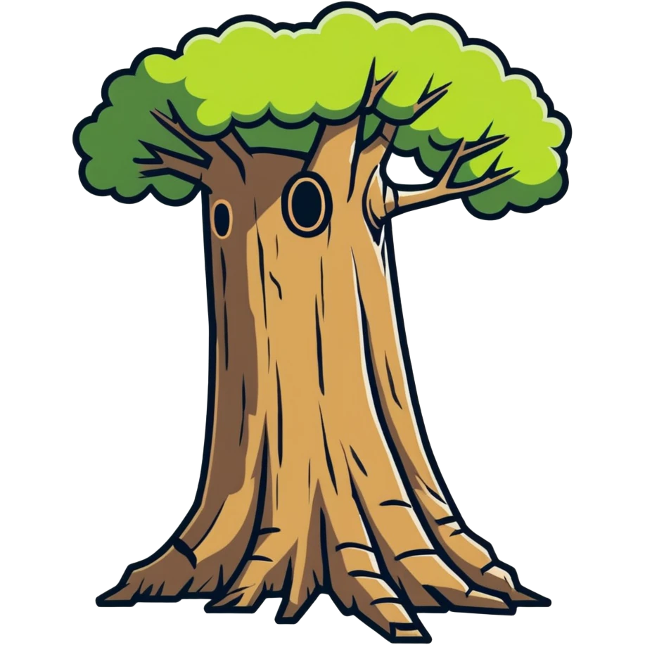 old tree trunk, cartoonish sticker style emoji