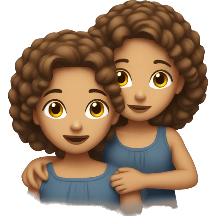 Two sisters cuddling with brown hair  emoji