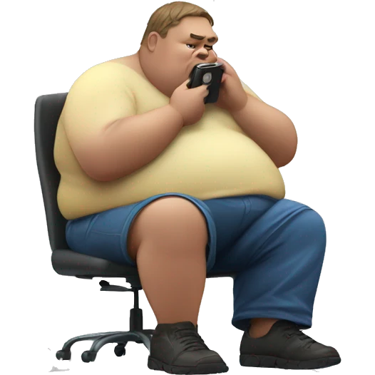Extremely obese man sitting at computer chair watching videos emoji