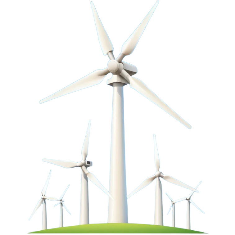 A simple emoji icon of a modern wind turbine, tall white tower with three long blades, minimalistic flat design, clean vector style, centered, white background, smartphone emoji style. emoji