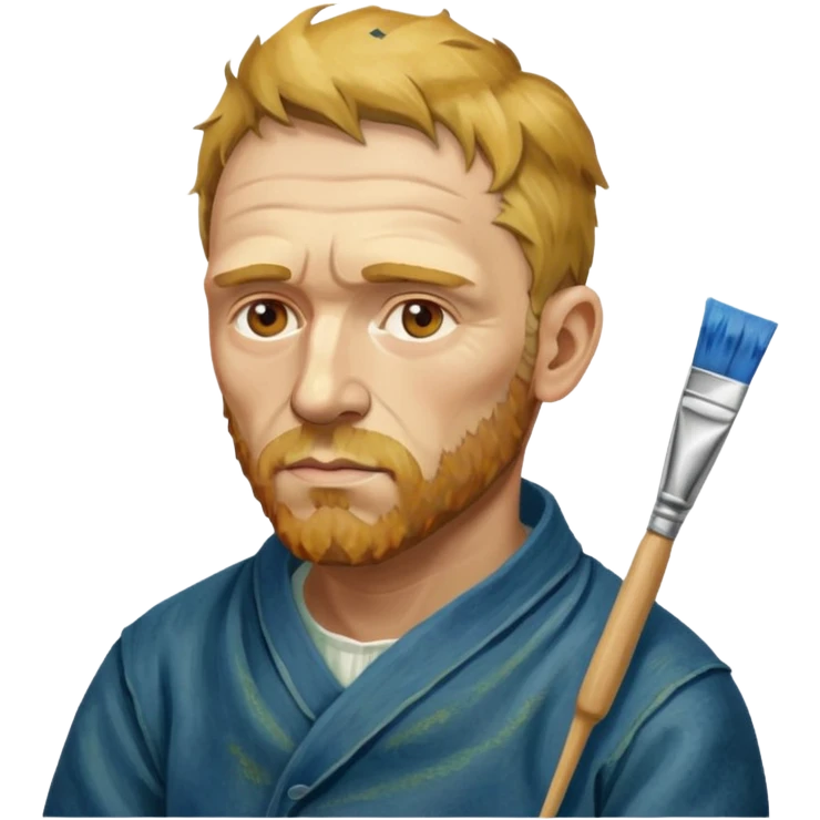 an gogh paints on a canvas. On his right ear he has a bandage emoji