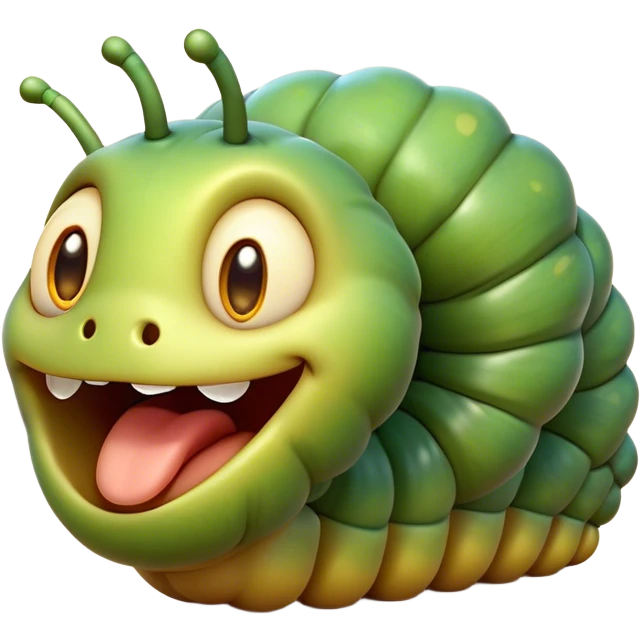 Cinematic Cheeky Caterpillar Portrait Emoji, Head tilted dramatically with an exaggeratedly surprised expression, featuring a tiny, wiggly body with wide, comically expressive eyes full of playful wonder and animated, curving segments, Simplified yet hilariously expressive features, highly detailed, glowing with a slightly sassy natural glow, high shine, dramatic yet playful, stylized with an air of cheeky woodland mischief, soft glowing outline, capturing the essence of a meme-worthy caterpillar that looks ready to wiggle its way into viral fame! emoji