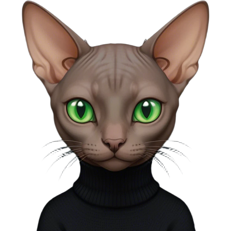 dark color sphinx cat with green eyes wearing a black turtleneck sweater emoji