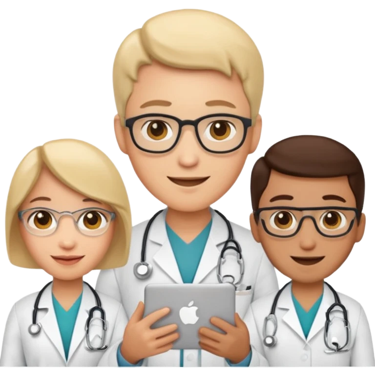 animated apple-style emoji of a programmer and doctor having a conversation emoji