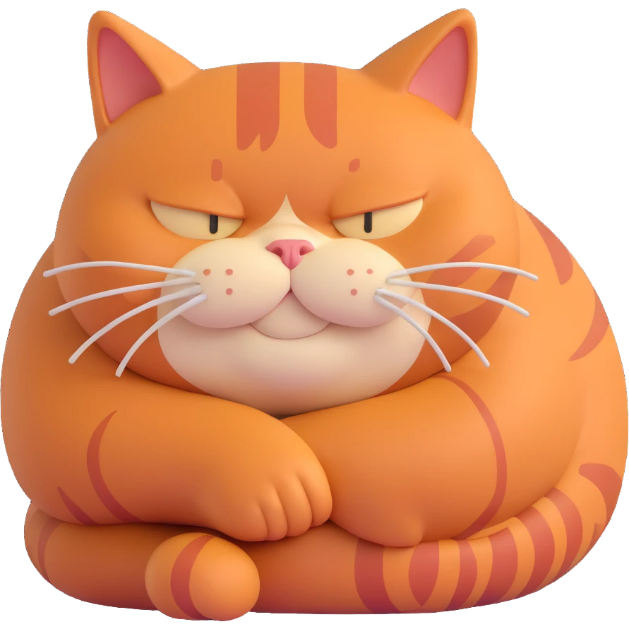 a fat red-haired cat named Rufo, curled up, sleepy face emoji