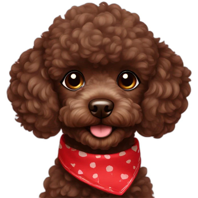 Dark brown toy poodle with red bandana emoji